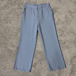 Happily Grey Pants Womens Medium Blue Wide Leg Rayon Trousers Lightweight